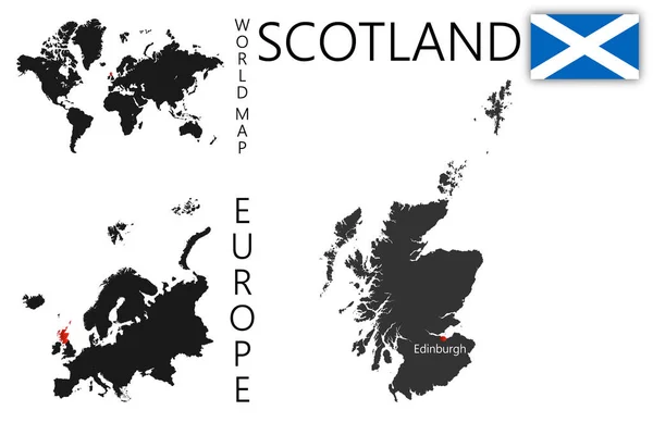 Mapa Vetorial Escócia Com Bandeira Localização País Mapa Mundo Europa —  Vetores de Stock