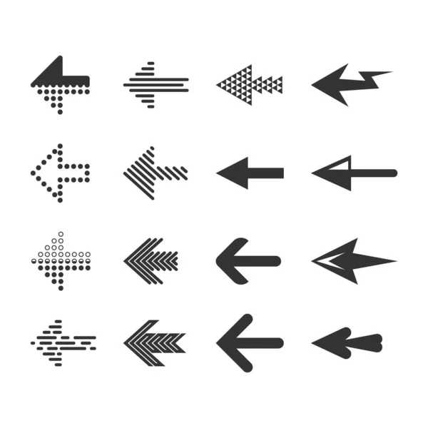 Ensemble Différents Types Flèches Directionnelles Flèches Bâtons Points Lignes Pleines — Image vectorielle