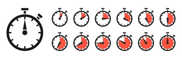 Timer Klok Stopwatch Geïsoleerde Set Iconen Met Een Andere Tijd — Stockvector