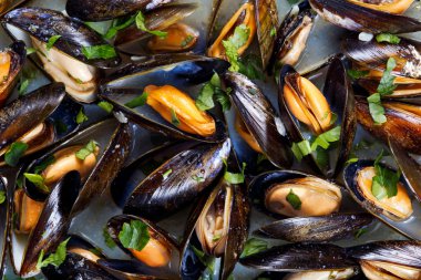 Midye sarımsak tereyağı soslu. arka plan