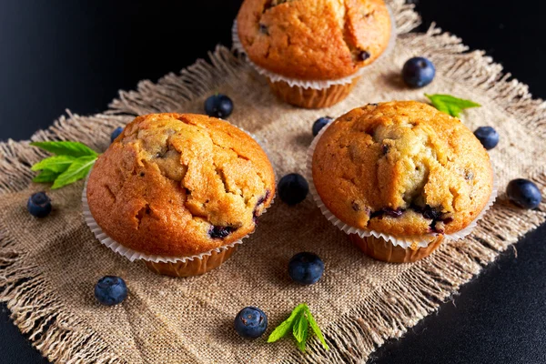 Homemade Blueberry Muffins with fresh berries and mint — Stock Photo, Image