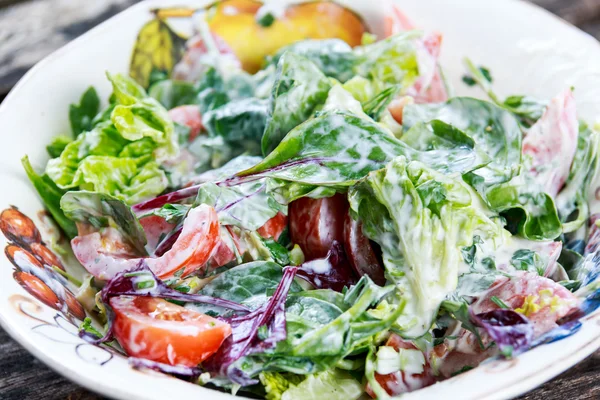 Закрыть овощной салат из смеси и сметаны — стоковое фото