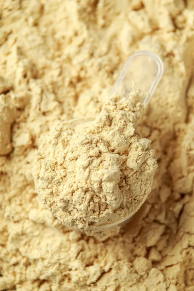 Scoop of Pea Vegan protein powder. Sport nutrition.