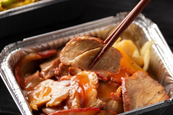 Chinese takeaway food. Roast pork char siu