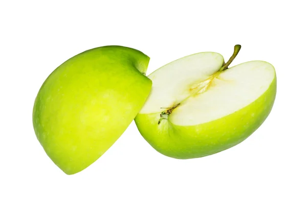 Manzanas verdes frescas en rodajas Aisladas sobre blanco — Foto de Stock