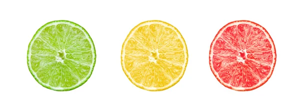Колекція цитрусових скибочок лимон, лайм і грейпфрут ізольовані на білому тлі — стокове фото