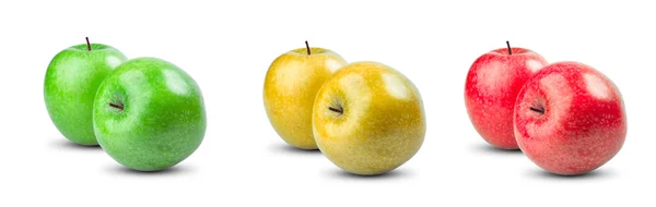 Набір Колекція свіжих зелених, червоних, жовтих фруктових яблук ізольовані на білому тлі — стокове фото