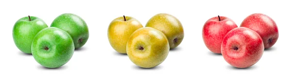 Zestaw kolekcji zielony świeży, czerwone, żółte owoce jabłka na białym tle — Zdjęcie stockowe