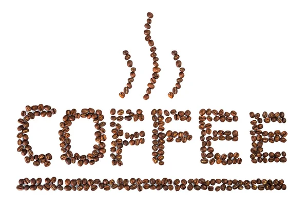 Kaffe Skrevet med kaffebønner isoleret på hvid baggrund - Stock-foto