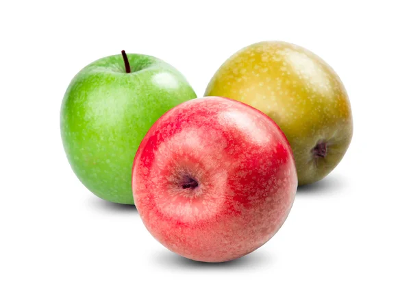 Manzanas aisladas rojas, verdes y amarillas sobre fondo blanco. Fruta fresca de dieta con vitaminas — Foto de Stock