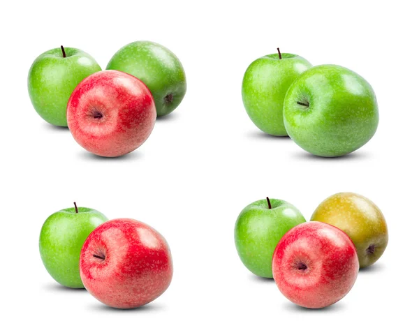 Ange samling av färsk grön, röd, gul frukt äpplen isolerad på vit bakgrund — Stockfoto