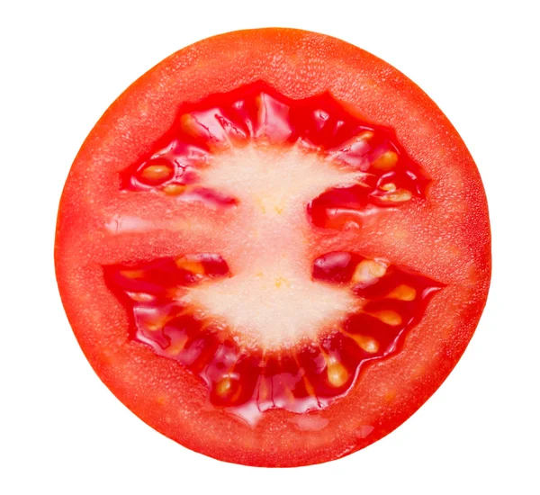 Tranche de tomate isolée sur fond blanc, vue de dessus — Photo