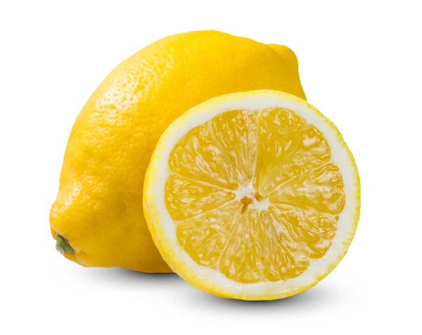 Свіжий жовтий лайм, лемони нарізані багатим вітаміном відьми С ізольовані на білому фоні — стокове фото