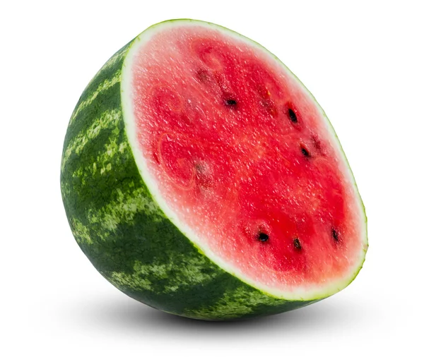 Verse sappige groen watermeloen gesneden geïsoleerd op witte achtergrond — Stockfoto