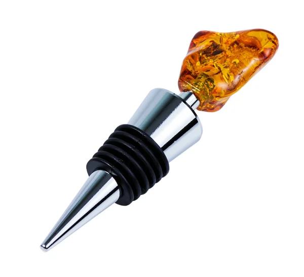 Metal Wine Stopper With Amber isolated on white Background — Stock Photo, Image