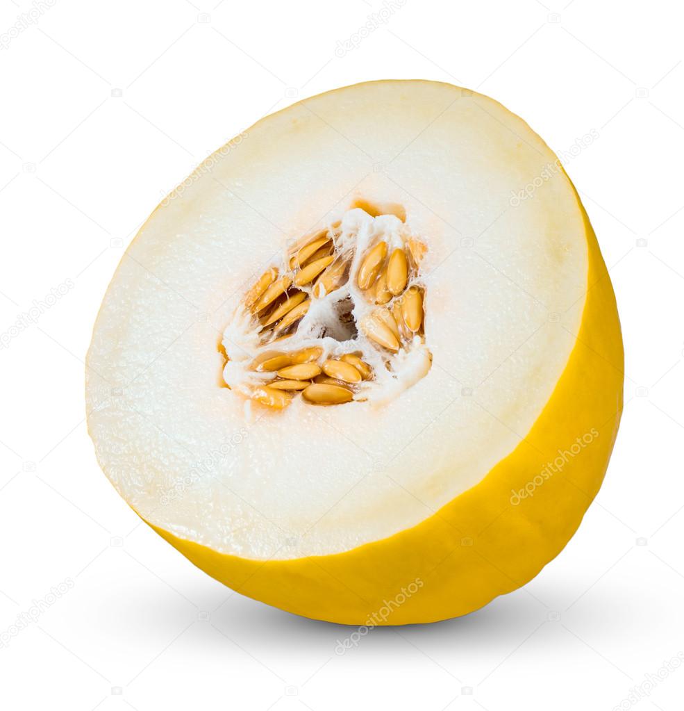Fresh Juicy Honeydew melon Slice isolated on white background