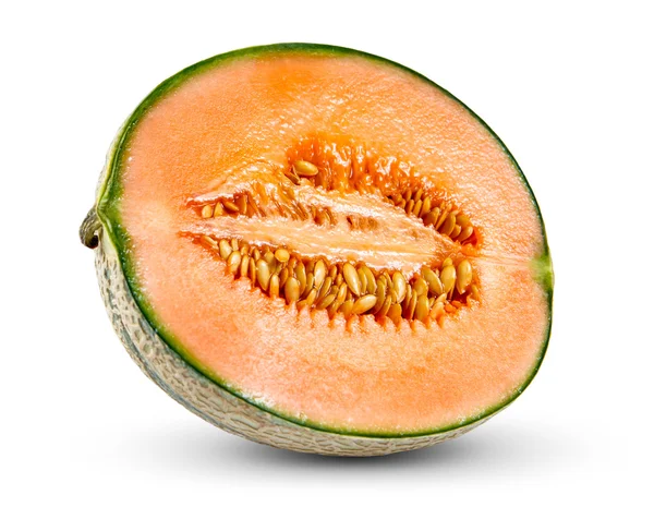 Rijp meloen Cantaloupe verse sappige segment geïsoleerd op witte achtergrond — Stockfoto