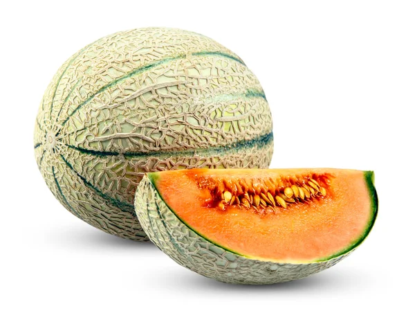 Rijp meloen Cantaloupe segment, geïsoleerd op witte achtergrond. — Stockfoto