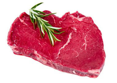 İngiliz sığır eti biftek, rosemary. Yemek hazır. Beyaz arka plan üzerinde izole