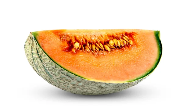 Rijp meloen Cantaloupe verse sappige segment geïsoleerd op witte achtergrond — Stockfoto