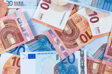 Yeni yirmi ve on Euro banka banknot. Avrupa Birliği. Arka plan, doku