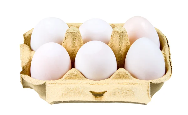 Fresh Duck white organic eggs in box. Isolated on white Background — Stockfoto