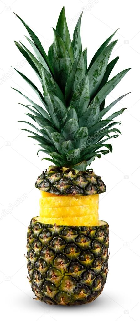 Fresh Juicy Pineapple Peeled and sliced. Rich with Vitamins. Isolated on white background