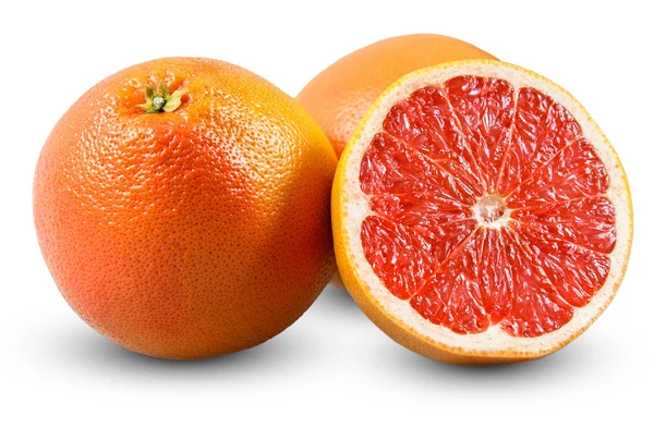 Frische Grapefruit mit saftigen Scheiben. Reiche Hexe Vitamin C isoliert auf weißem Hintergrund. — Stockfoto