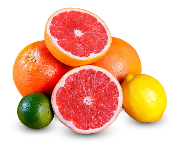 Fresh Grapefruit juicy slice. witch Green, Yellow Lime. isolated on white background. — Stockfoto