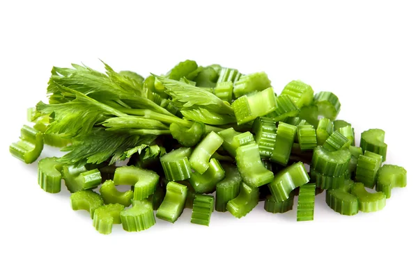 Celery Sliced on small pieces isolated on white background — Stock Fotó