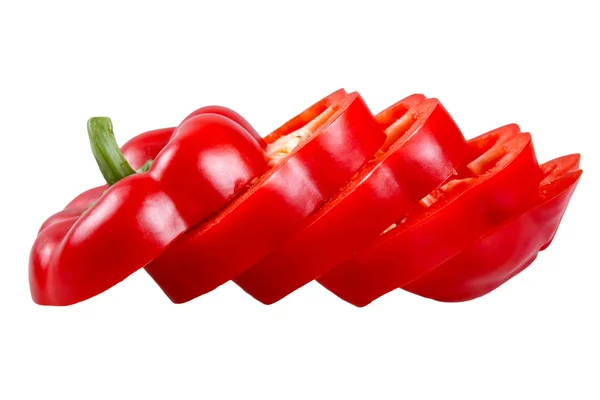 Fresh vegetable, Red Pepper sliced. Isolated on a white background. — ストック写真