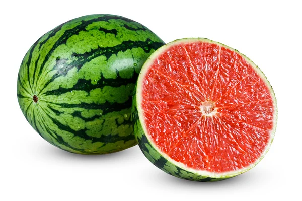 Vers hele sappige gesneden watermeloen die op smaak gebrachte Grapefruits. geïsoleerd op witte achtergrond — Stockfoto