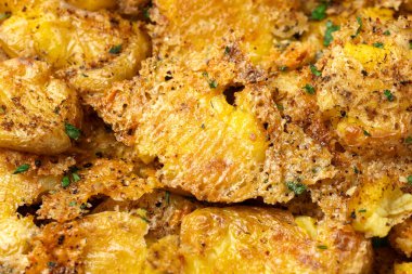 Çıtır çıtır parmesan peyniri ezilmiş patates, arka plan, doku fotoğrafı.