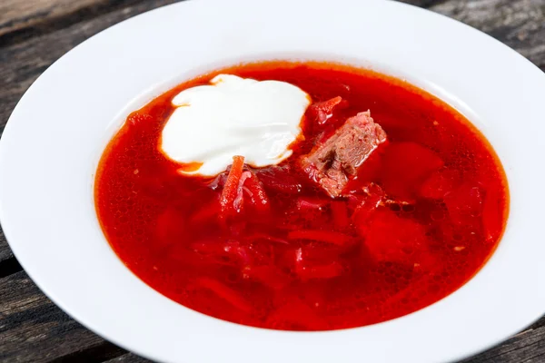Борщ традиційні російські суп. крупним планом фону. — стокове фото