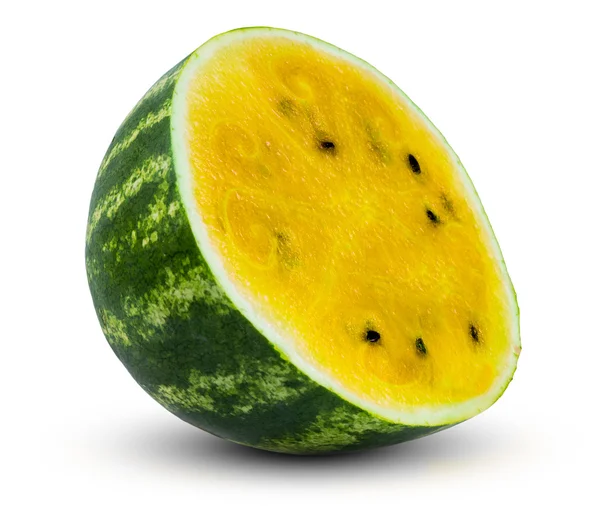 Verse sappig gesneden geel watermeloen. geïsoleerd op witte achtergrond — Stockfoto