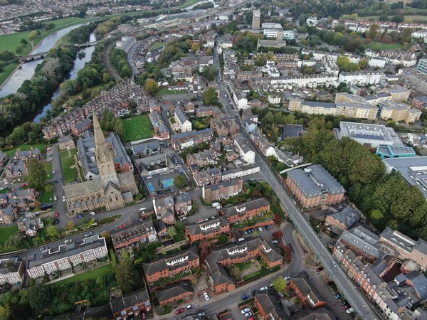 Aerial view of Exeter City in Devon looking toward the river — Stock Photo, Image