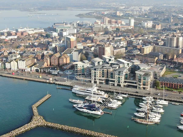 Aerial view of Poole harbour showing the marina and town — Stock Photo, Image