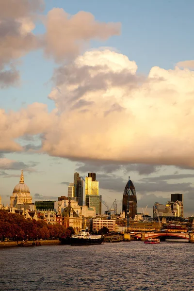 Vertikalt porträtt av London skyline med St Pauls på kvällen varmt ljus — Stockfoto