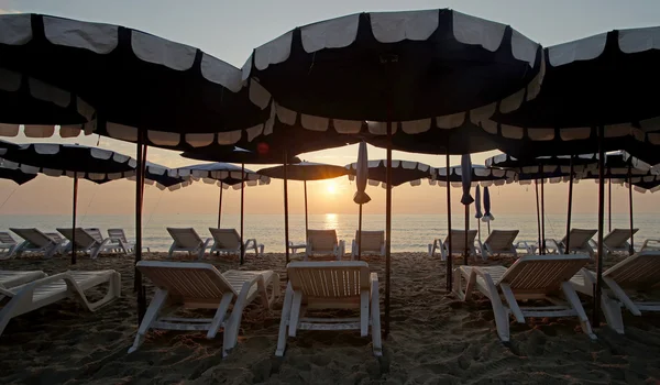 Solarium i parasolem na plaży — Zdjęcie stockowe