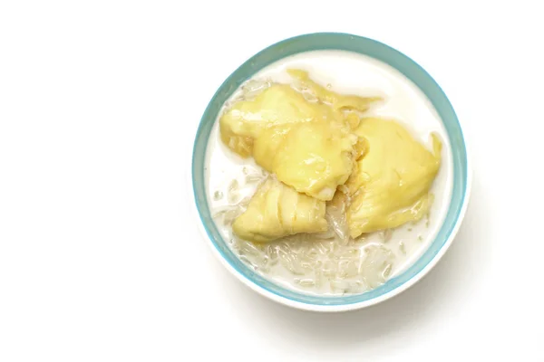 Postre tailandés, arroz pegajoso durian con salsa de leche de coco — Foto de Stock