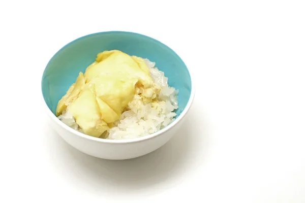 Postre tailandés, arroz pegajoso durian con salsa de leche de coco — Foto de Stock