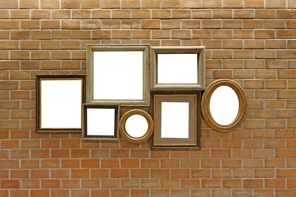 Prázdné Dřevěné rámečky obrázků na zeď — Stock fotografie