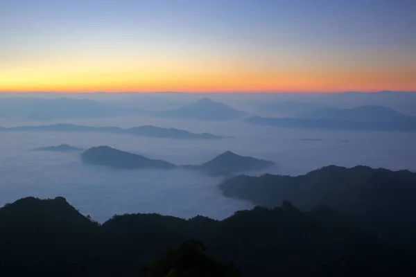 Sea Fog Mountain Hills Beautiful Sky Background — Stock Photo, Image