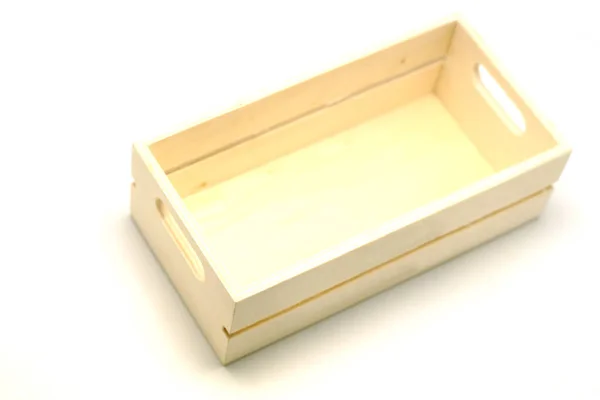 Caja Madera Vacía Sobre Fondo Blanco Aislado — Foto de Stock