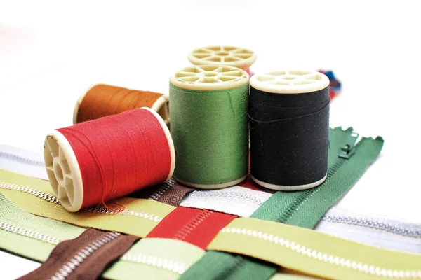 Sewing buttons and zipper — Stock Photo, Image