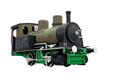 eski buhar motoru lokomotif tren üzerinde beyaz izole