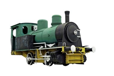 eski buhar motoru lokomotif tren üzerinde beyaz izole