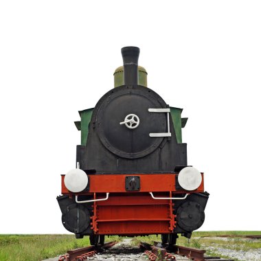 eski buhar motoru lokomotif tren üzerinde beyaz izole