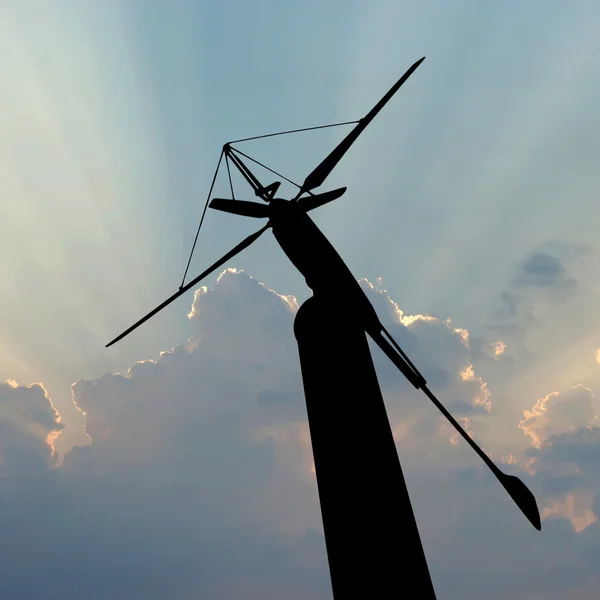 Silhouet van windturbine voor hernieuwbare energie op mooie hemel — Stockfoto