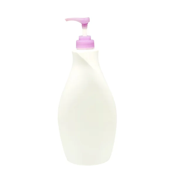 Weiße Kunststoffpumpflasche isoliert auf weiß — Stockfoto